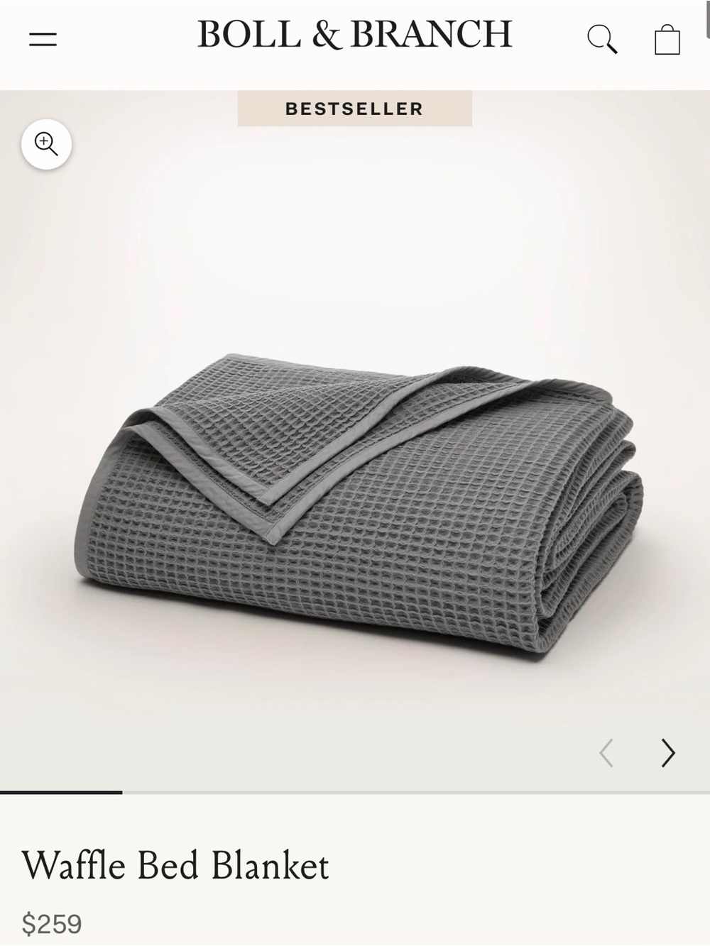 Boll & Branch Stone Waffle Bed Blanket F/Q NWT